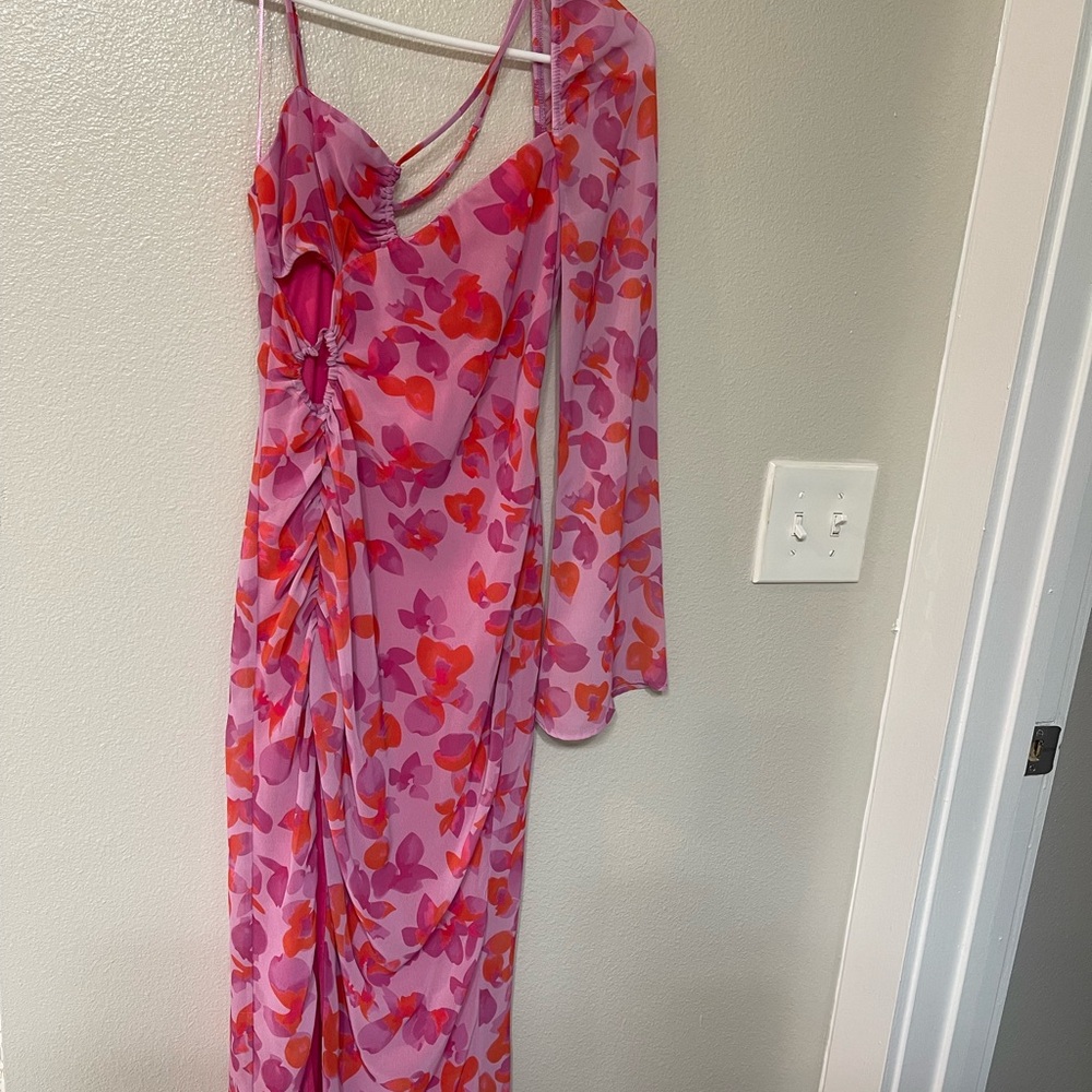 Floral Pink and Red Maxi Dress